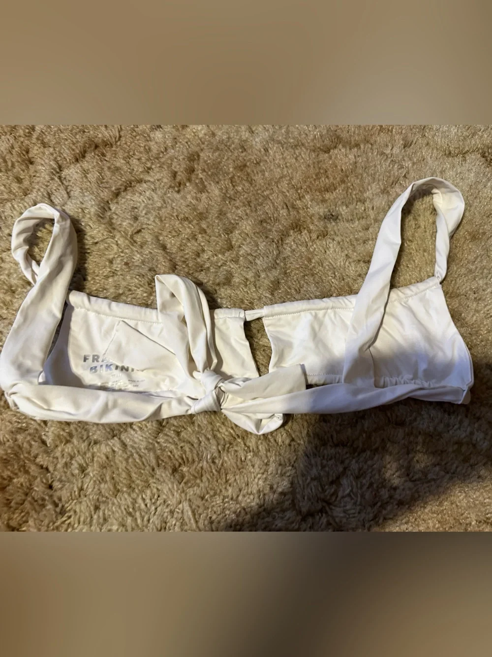 Frankie's Bikinis White willow ruched Bikini Top